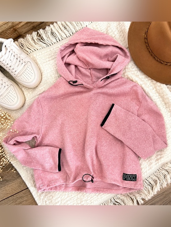 PINK Victoria's Secret Tops - PINK Victoria’s Secret Pink Heathered Hoodie Pullover Black Trim Size Large